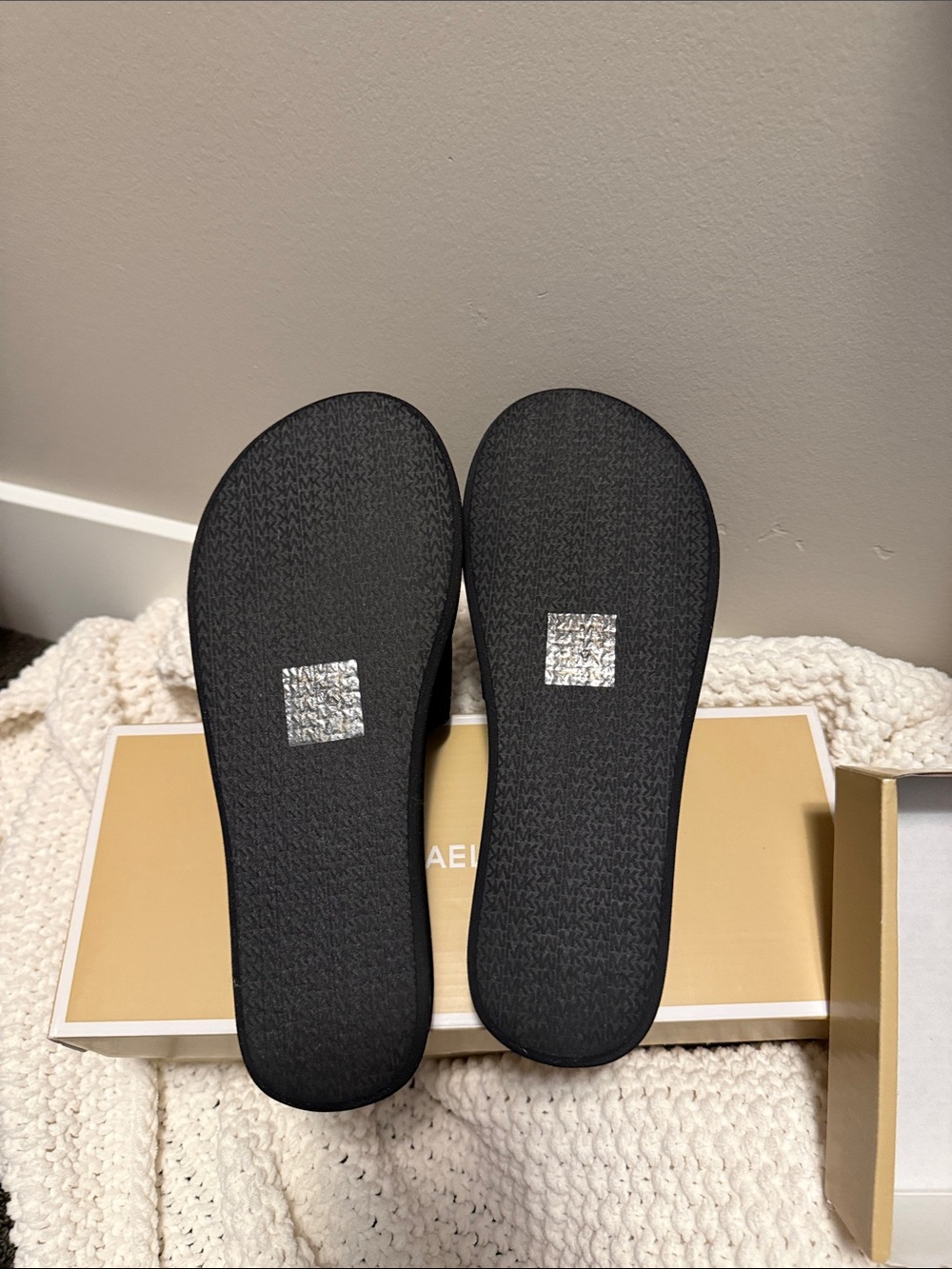 Michael Kors Black Sparkle MK Slide Sandals - Picture 2 of 4